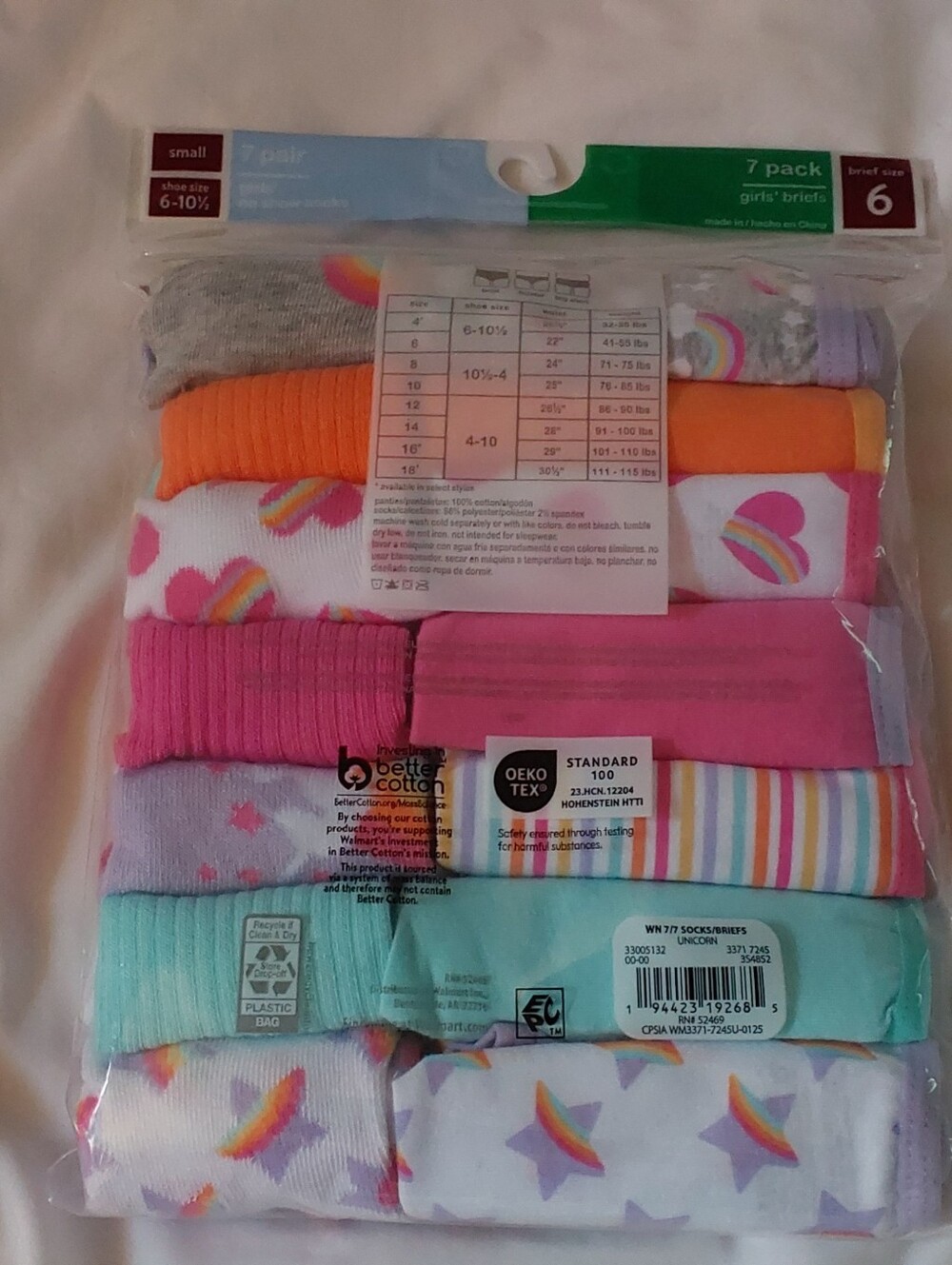 Wonder Nation Girls 7-Pack Briefs S(6) 7 pair No Show Socks 6-10.5 Shoe